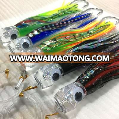 Fishing Lure Set of 6 Trolling Saltwater Skirted Lures: Rigged and Bag included. 9 inch offshore tuna marlin lure